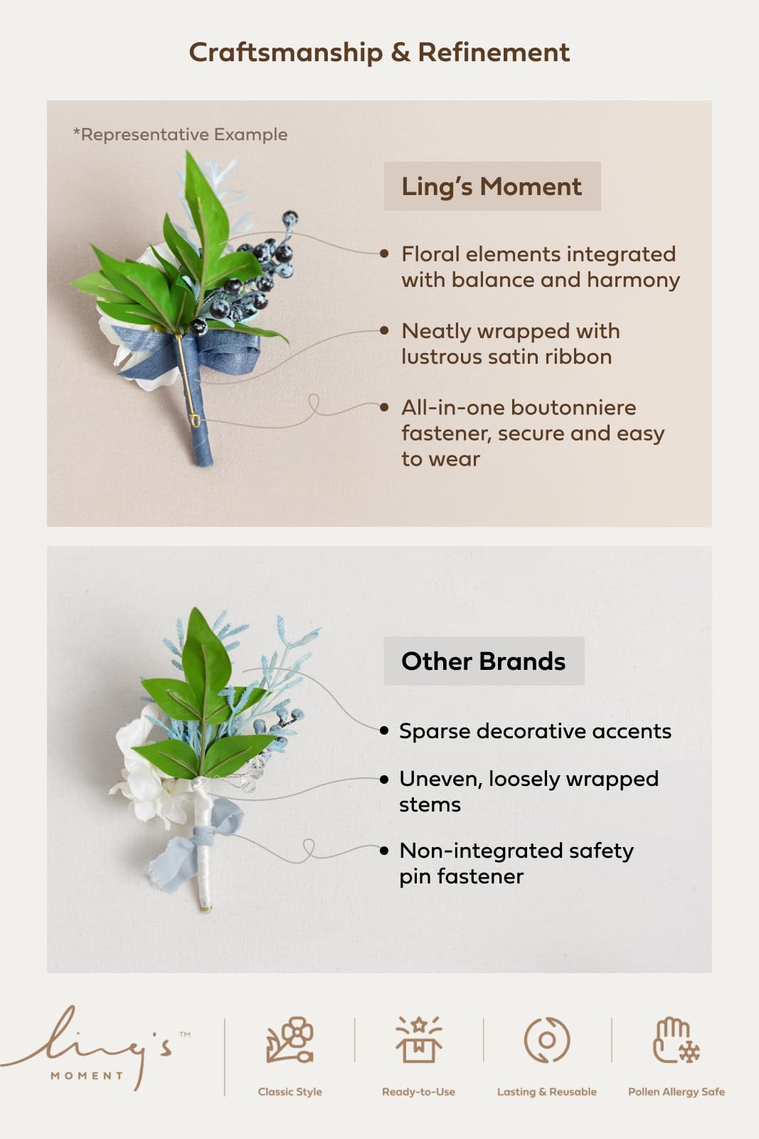 Ling's Moment white lily valley boutonniere for wedding decor and photos