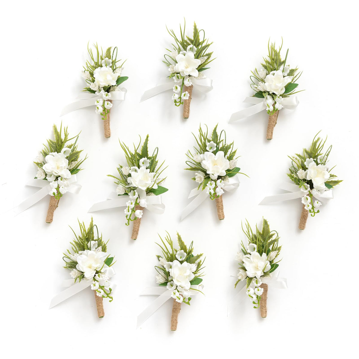 Ling's Moment boutonniere for men white lily valley close-up for wedding decor and durability