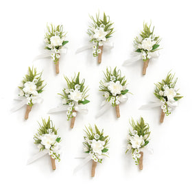 Ling's Moment boutonniere for men white lily valley close-up for wedding decor and durability