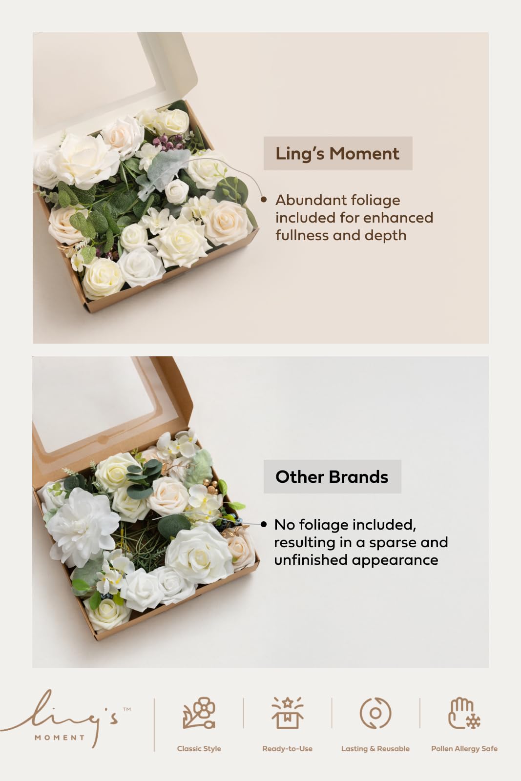 Ling's Moment greenery like delphinium and clematis adds natural fullness.