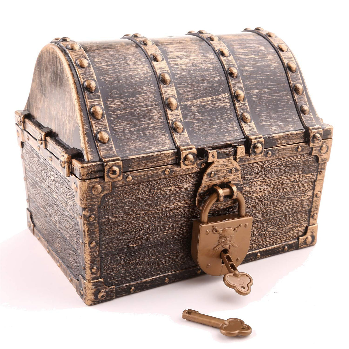 Lingway Toys pirate treasure chest front view with vintage bronze finish for pretend storage