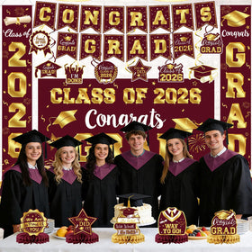 LINHAXM balloons set maroon and gold celebrate the class of 2026.