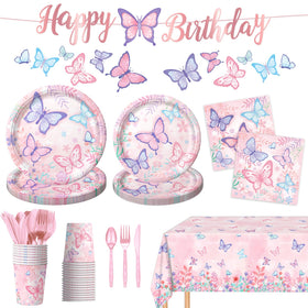 LINHAXM butterfly plates 9-inch for bright birthday dining and easy cleanup.