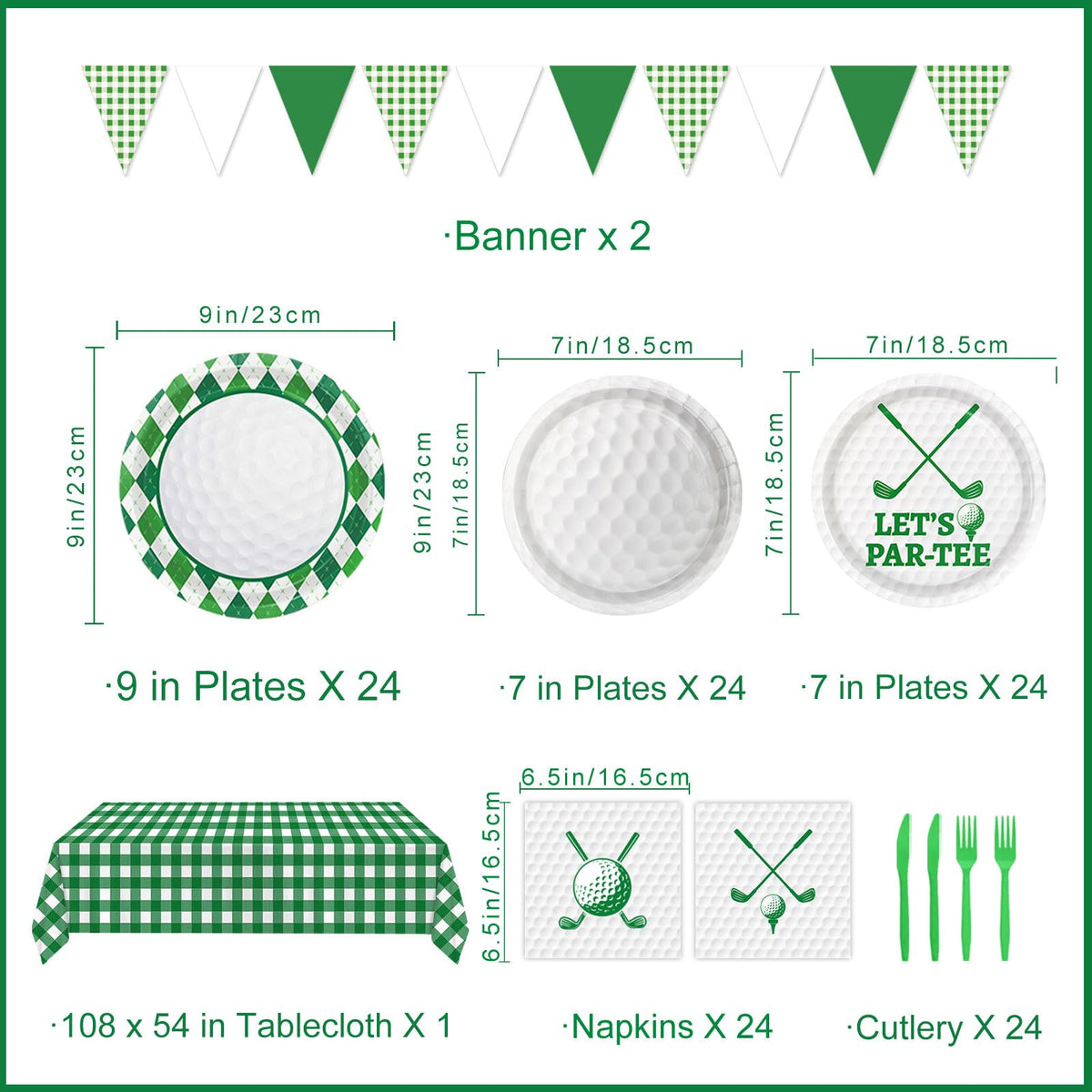 LINHAXM golf party dessert plates with green checkered detail for treats