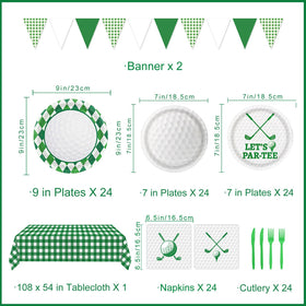 LINHAXM golf party dessert plates with green checkered detail for treats
