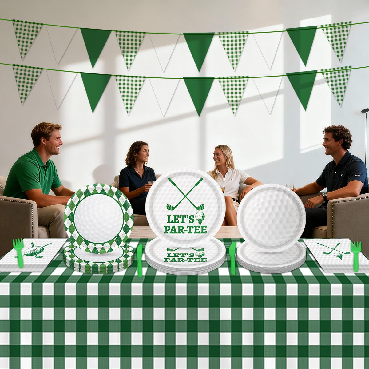 LINHAXM golf party tablecloth green theme elevating the tablescape