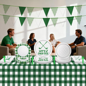LINHAXM golf party tablecloth green theme elevating the tablescape