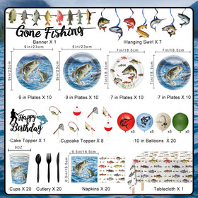 LINHAXM Gone Fishing dessert plates add charm to treats at the celebration.