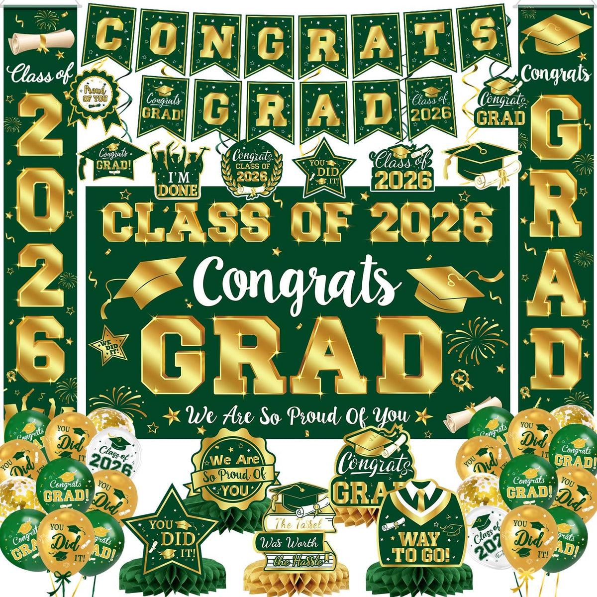 LINHAXM graduation banner Class of 2026 adds festive school colors to any venue.