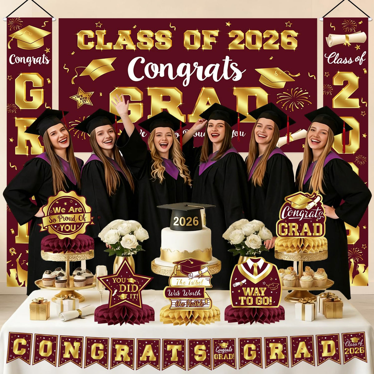 LINHAXM honeycomb centerpieces maroon and gold provide stylish table accents.