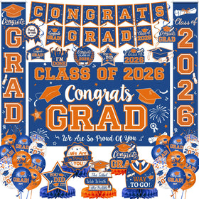 LINHAXM orange and blue graduation banner sets a vibrant party mood.