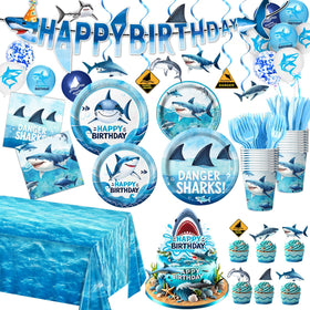 LINHAXM shark birthday dinner plates with underwater theme for kids' party