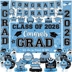 LINHAXM sky-blue graduation banner enhances photos and venue ambiance.