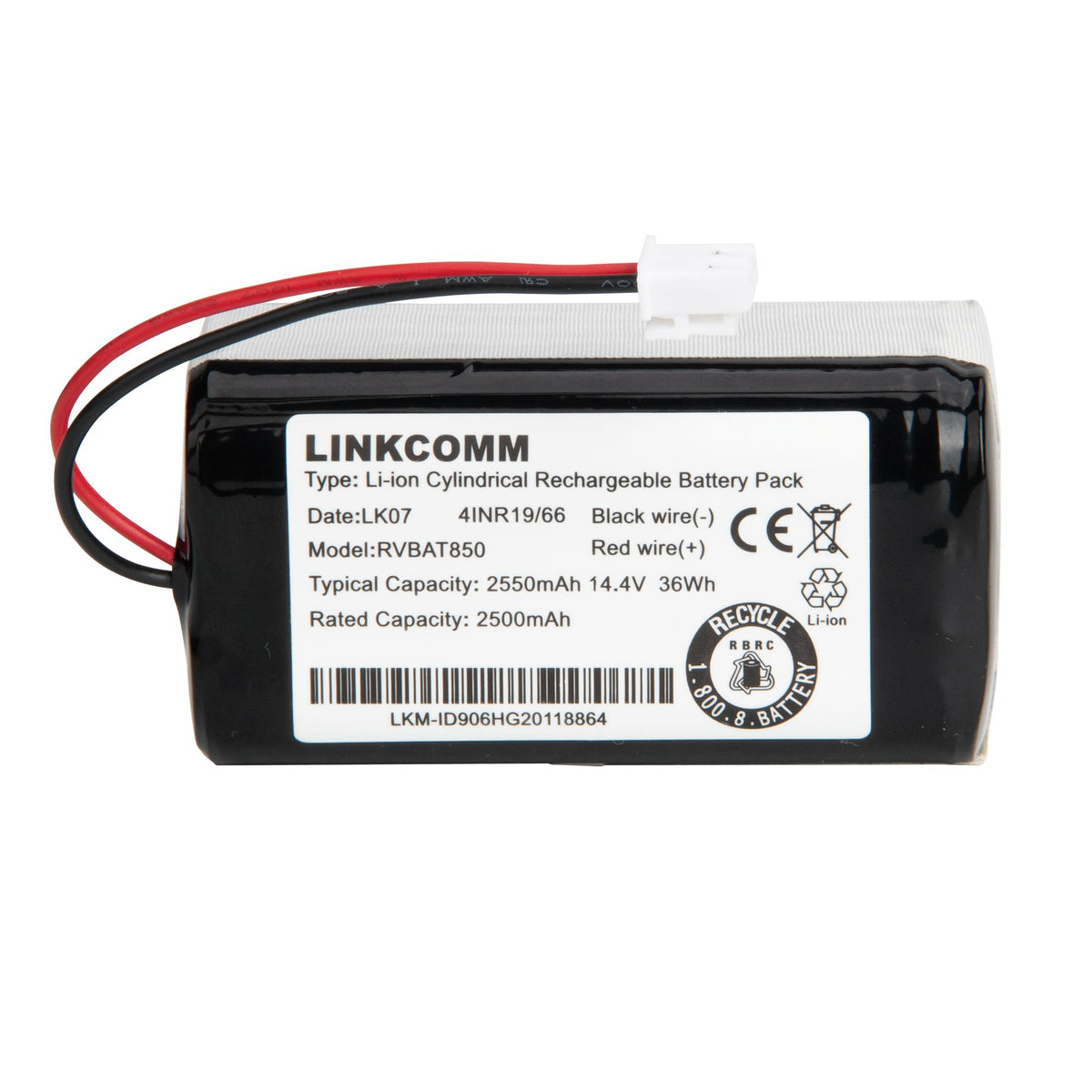 LINKCOMM RVBAT850 battery pack label detail with specs for Shark vacuums