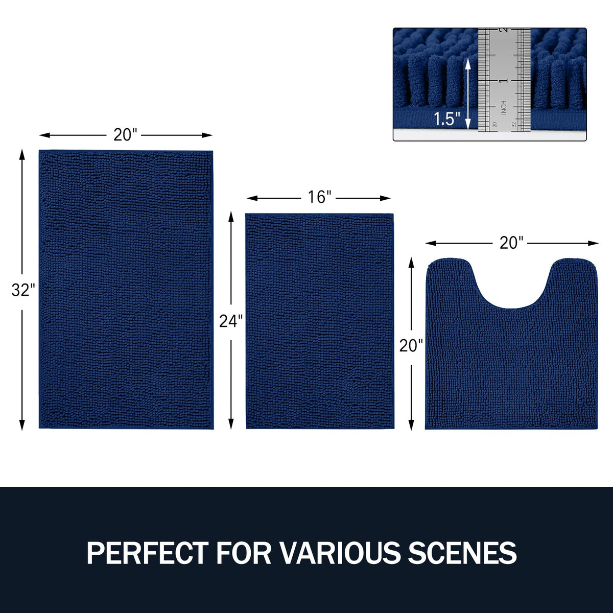LINLA navy large rug that absorbs moisture and stays soft
