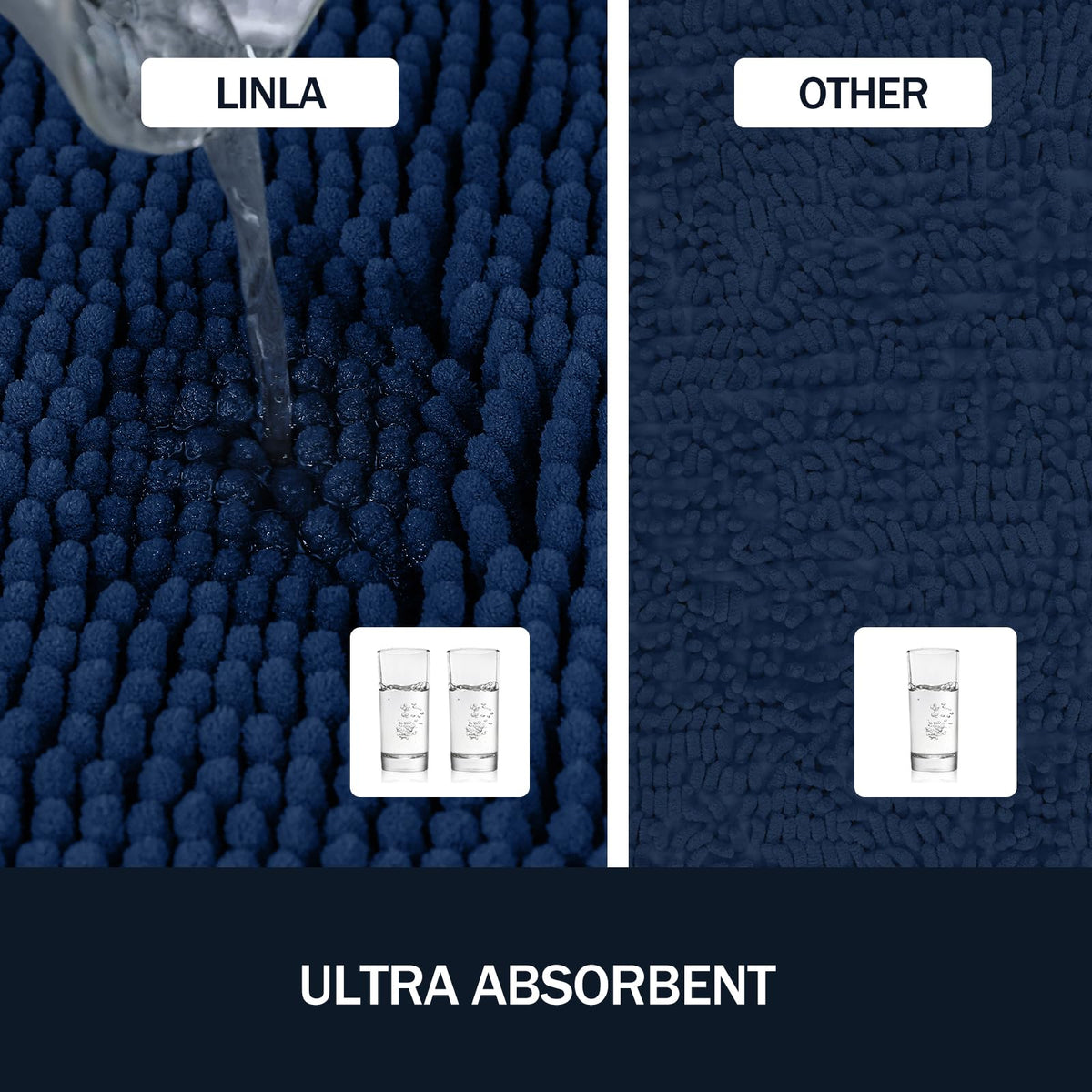 LINLA navy quick-dry rug reduces dampness between uses