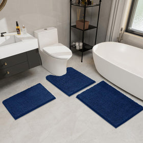 LINLA navy U-shape contour rug with non-slip stability around the toilet