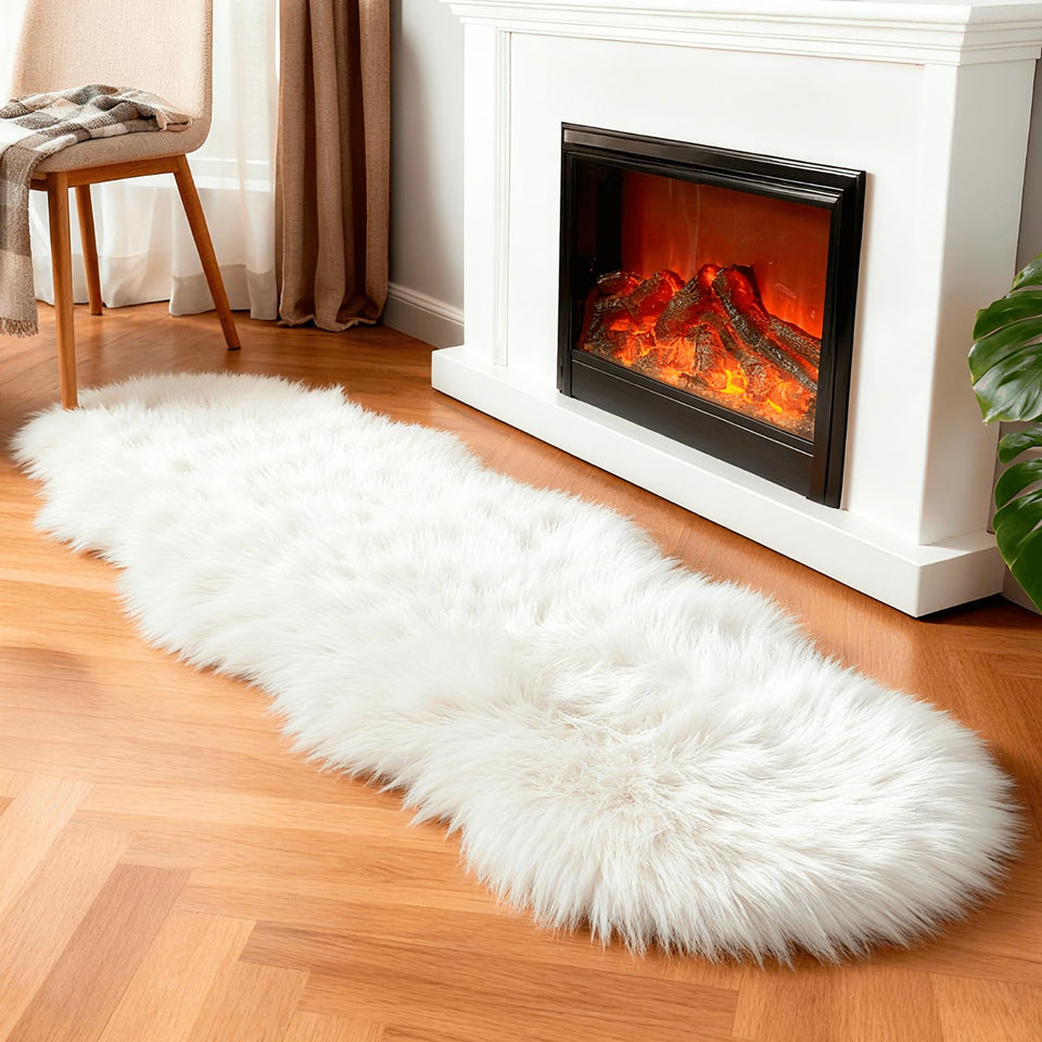Linmopm faux fur rug 2x6ft runner adds warm underfoot comfort.