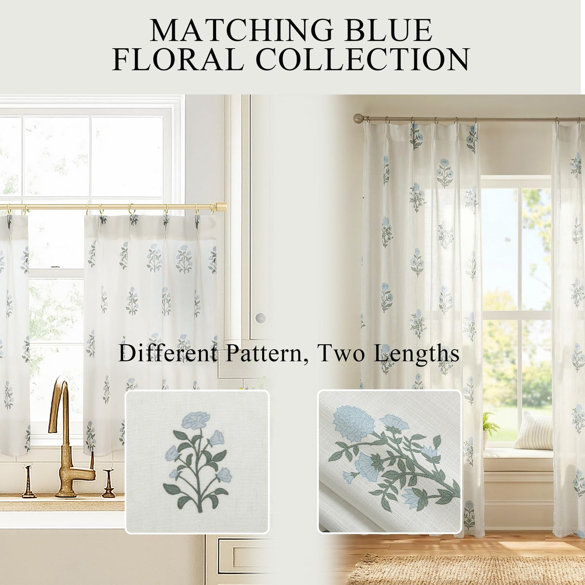 Lino Rosa curtains over sink with blue-green floral print for style