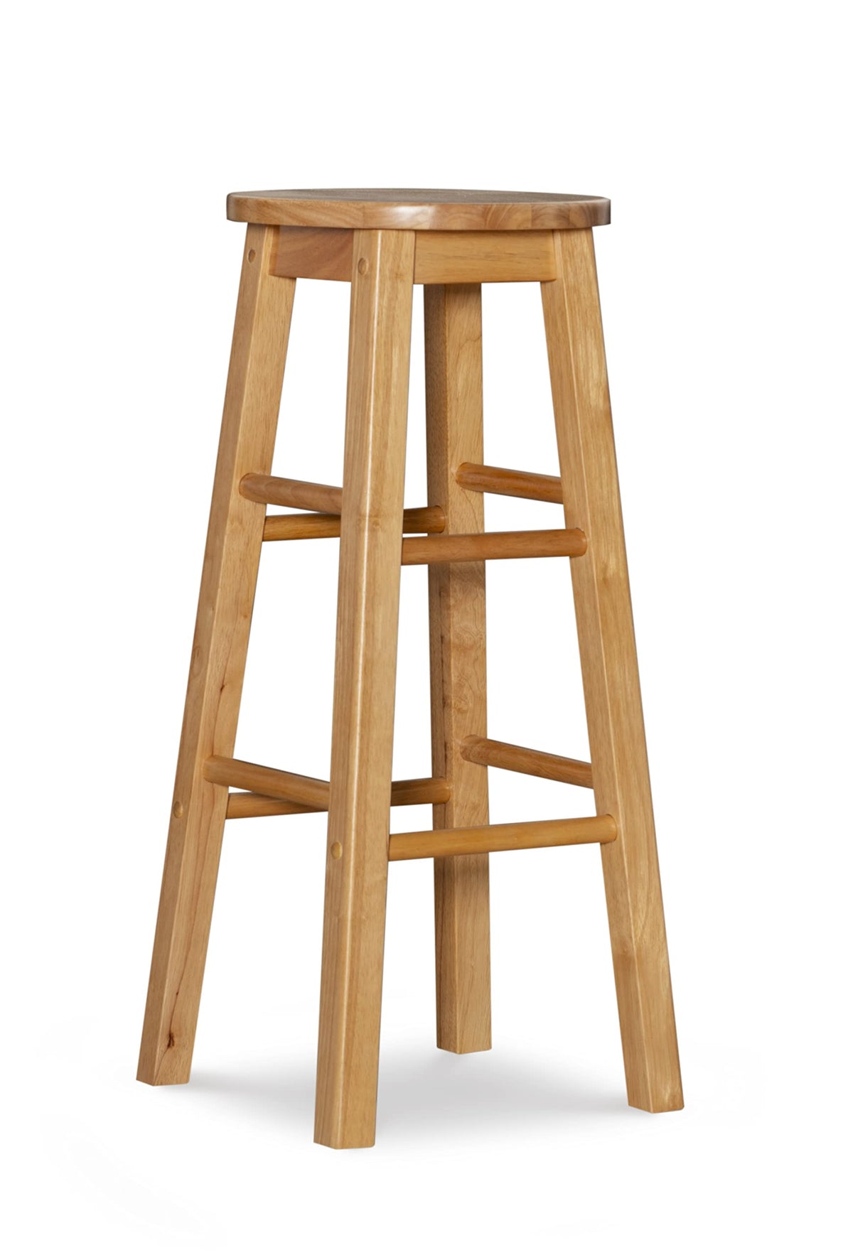 Linon 29-inch barstool with round seat in natural finish, ideal for versatile dining spaces.