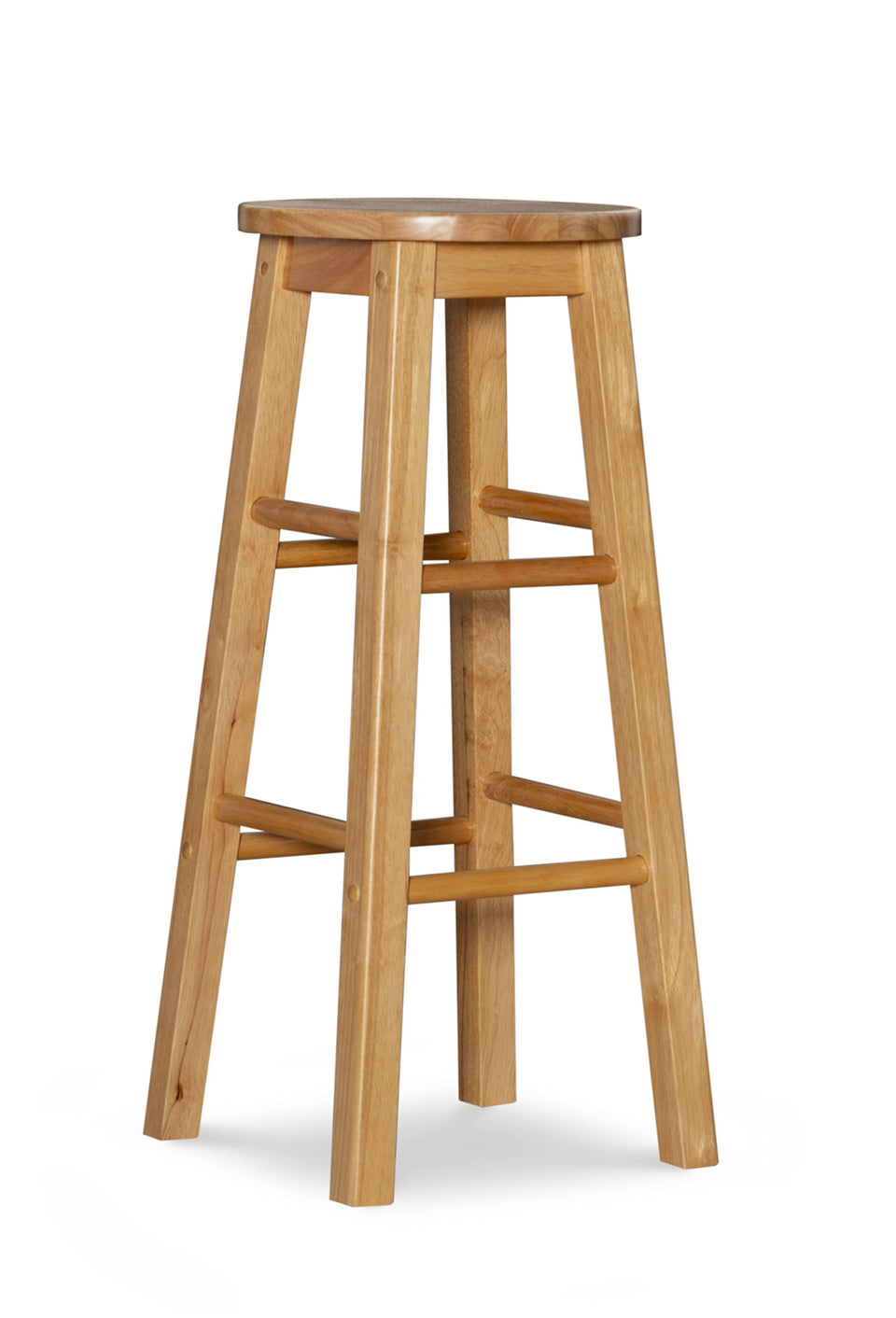 Linon 29-inch barstool with round seat in natural finish, ideal for versatile dining spaces.