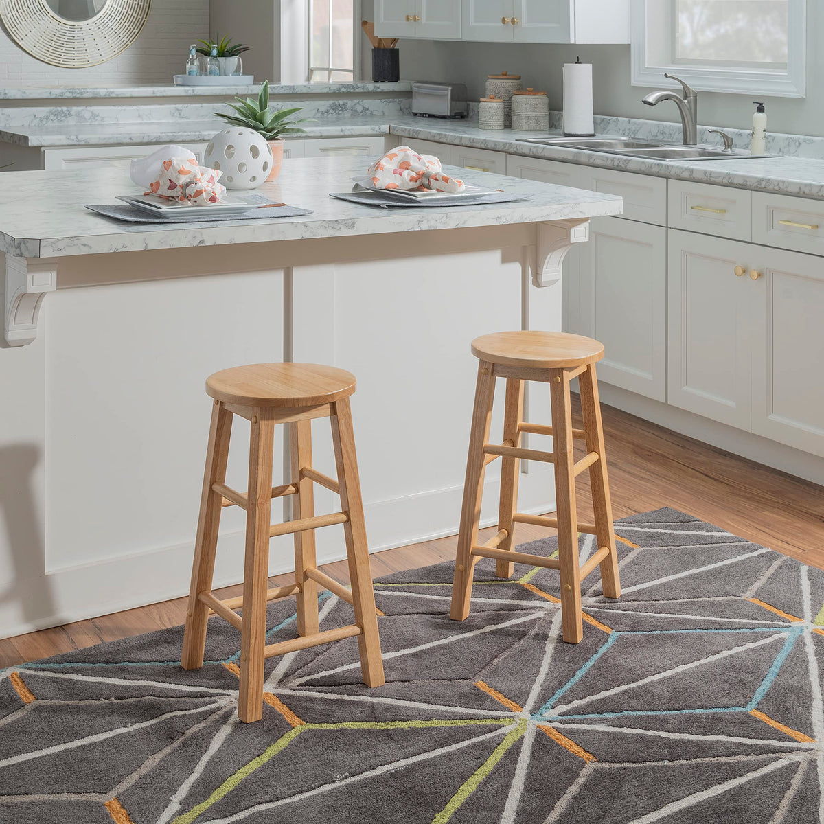 Linon barstool 24-inch seat height fits standard counters.