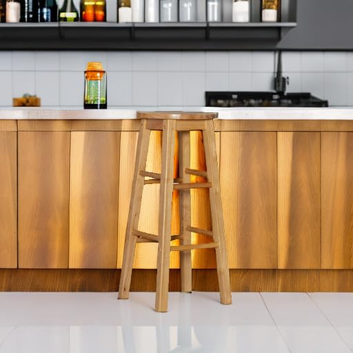 Linon 29-inch stool with four foot rails ensures stable seating.