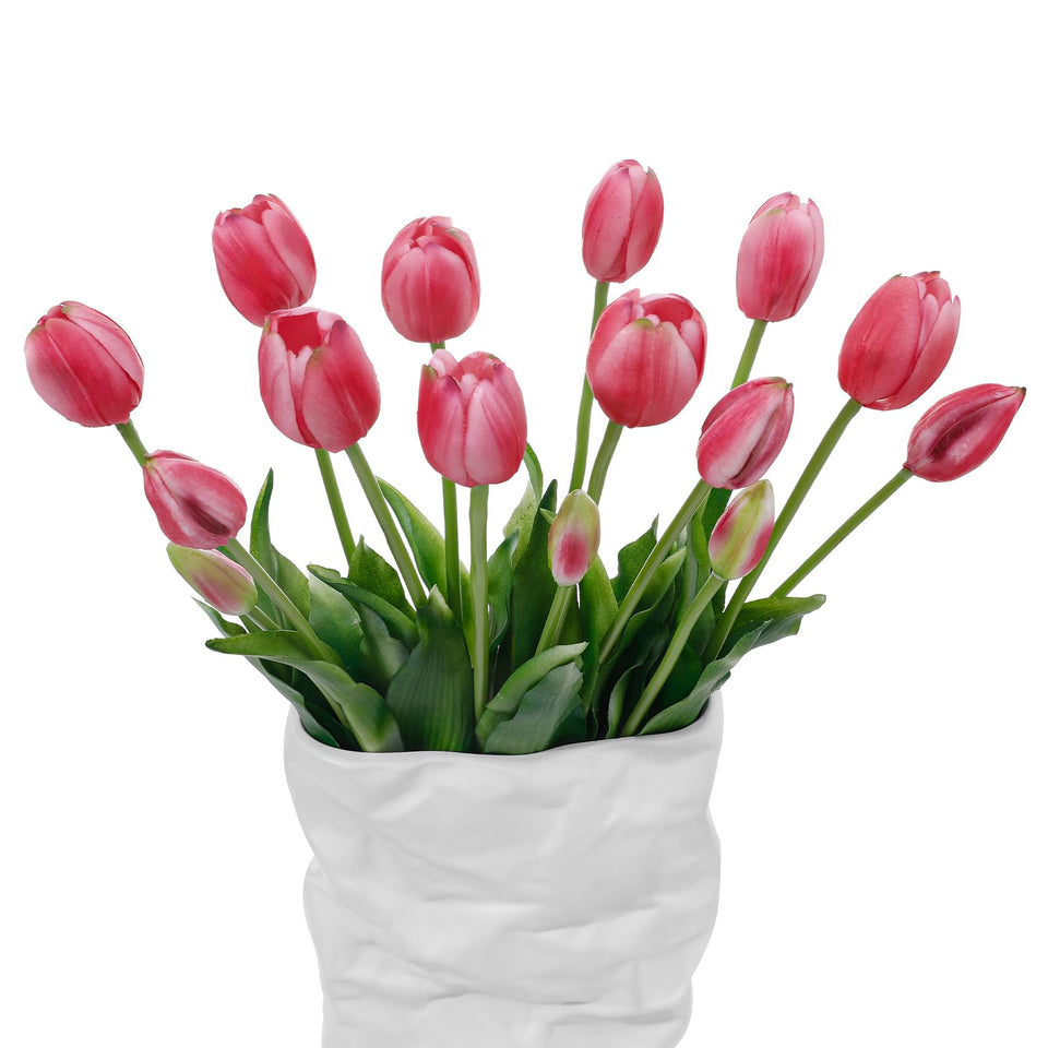 LINSIE deep pink artificial tulips with 15 stems for lush indoor decor.