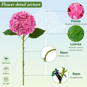 LINSIE silk hydrangea stems with detailed leaves, ideal for table centerpieces.