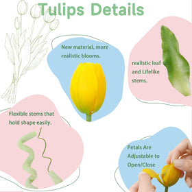 LINSIE yellow artificial tulips close-up texture highlights lifelike petals and detailed realism.