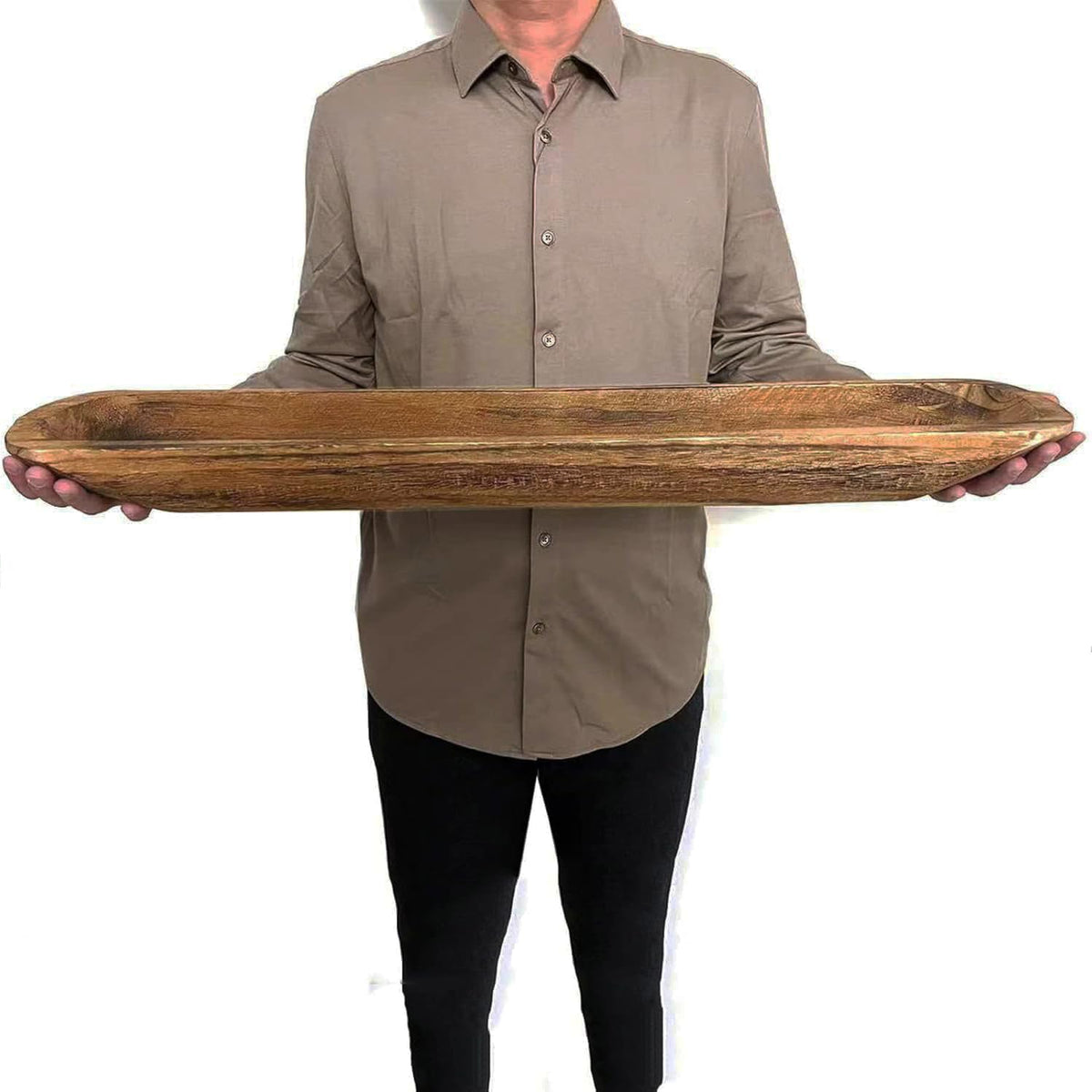 Linsuo wooden dough bowl decor adds rustic charm to the dining table.