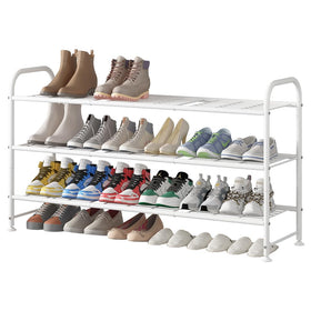 LINZINAR Long 3-tier shoe rack assembly showing easy setup and space efficiency.