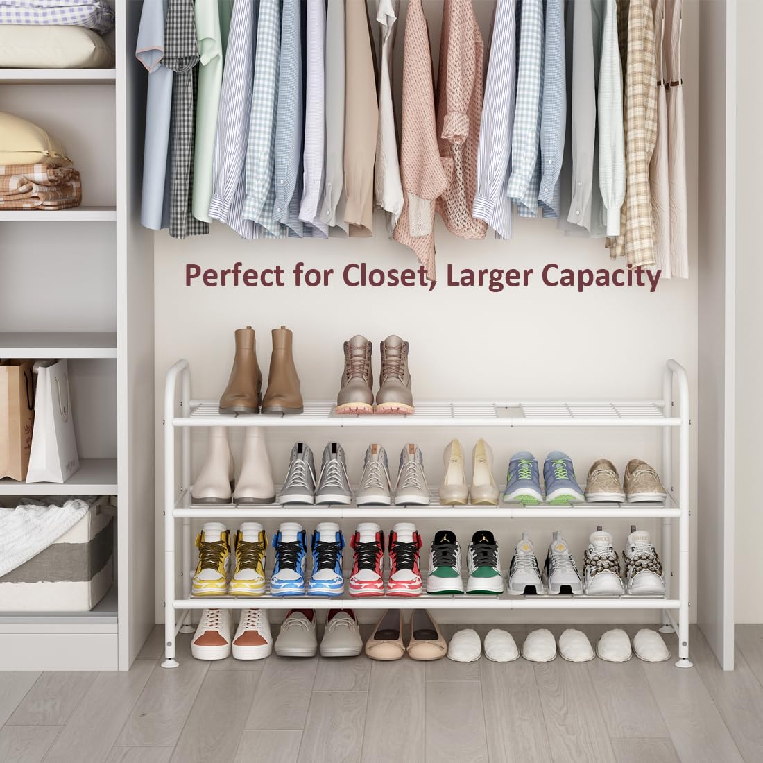 LINZINAR metal shoe rack close-up highlights durable, rust-resistant finish.