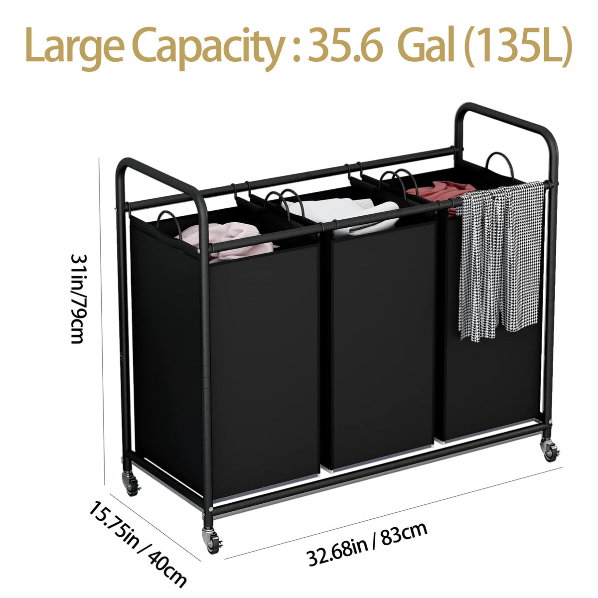 LINZINAR removable laundry bags for easy transport to laundry room.