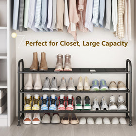linzinar shoe rack long 3-tier metal assembly demonstrates easy setup