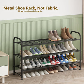 linzinar shoe rack long 3-tier metal bedroom setup for neat footwear storage