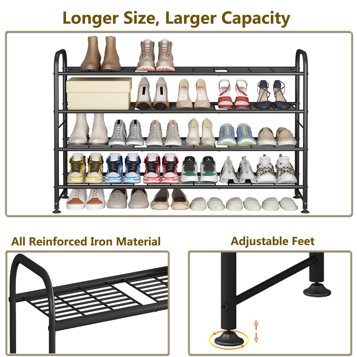 LINZINAR long 4-tier adjustable feet stabilize on uneven floors.