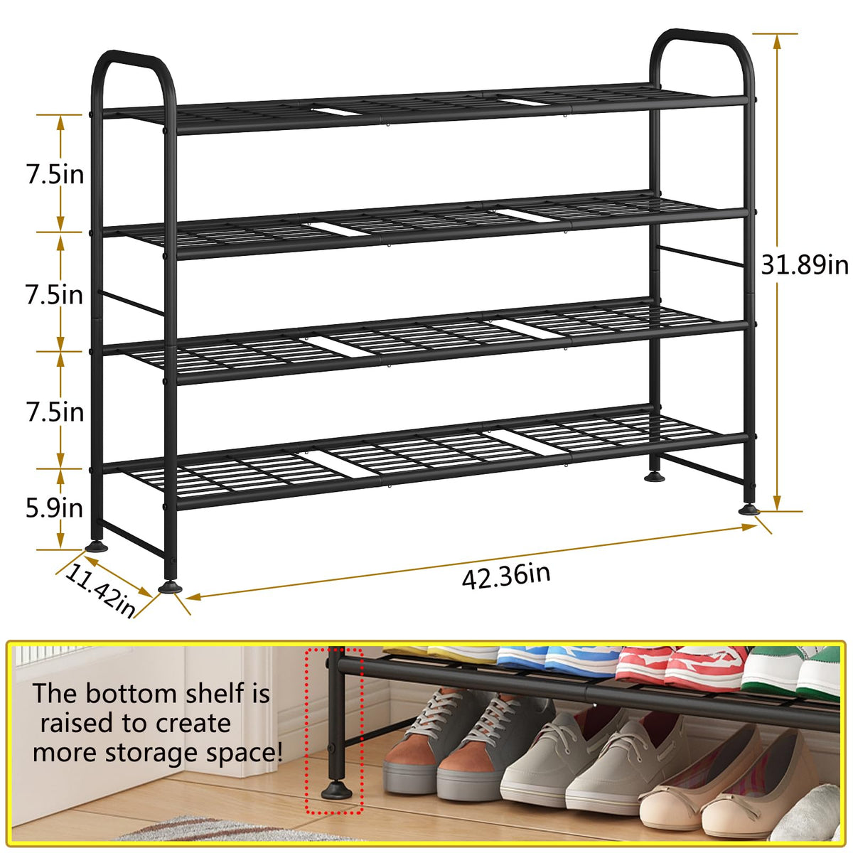 LINZINAR long 4-tier easy-assembly design enables quick setup.