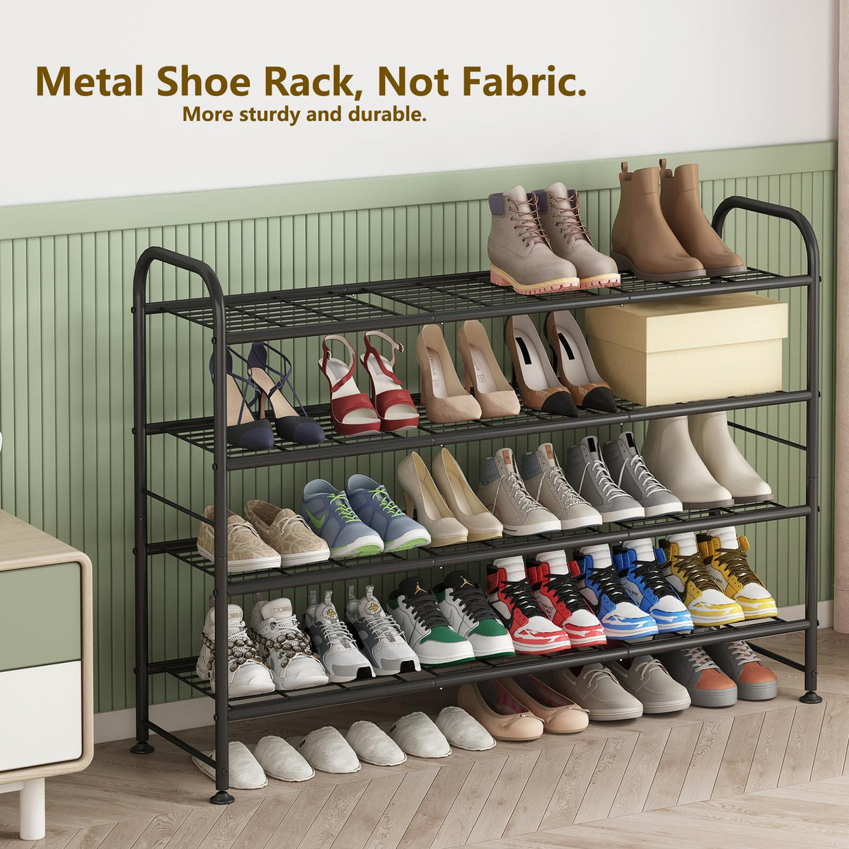 LINZINAR long 4-tier in entryway showing versatile storage solution.