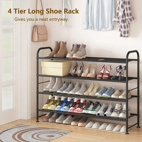 LINZINAR long 4-tier shoe rack gold black finish adds style and space.