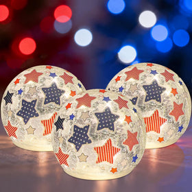 Liooty Independence Day cracked glass ball with star pattern for warm indoor ambiance