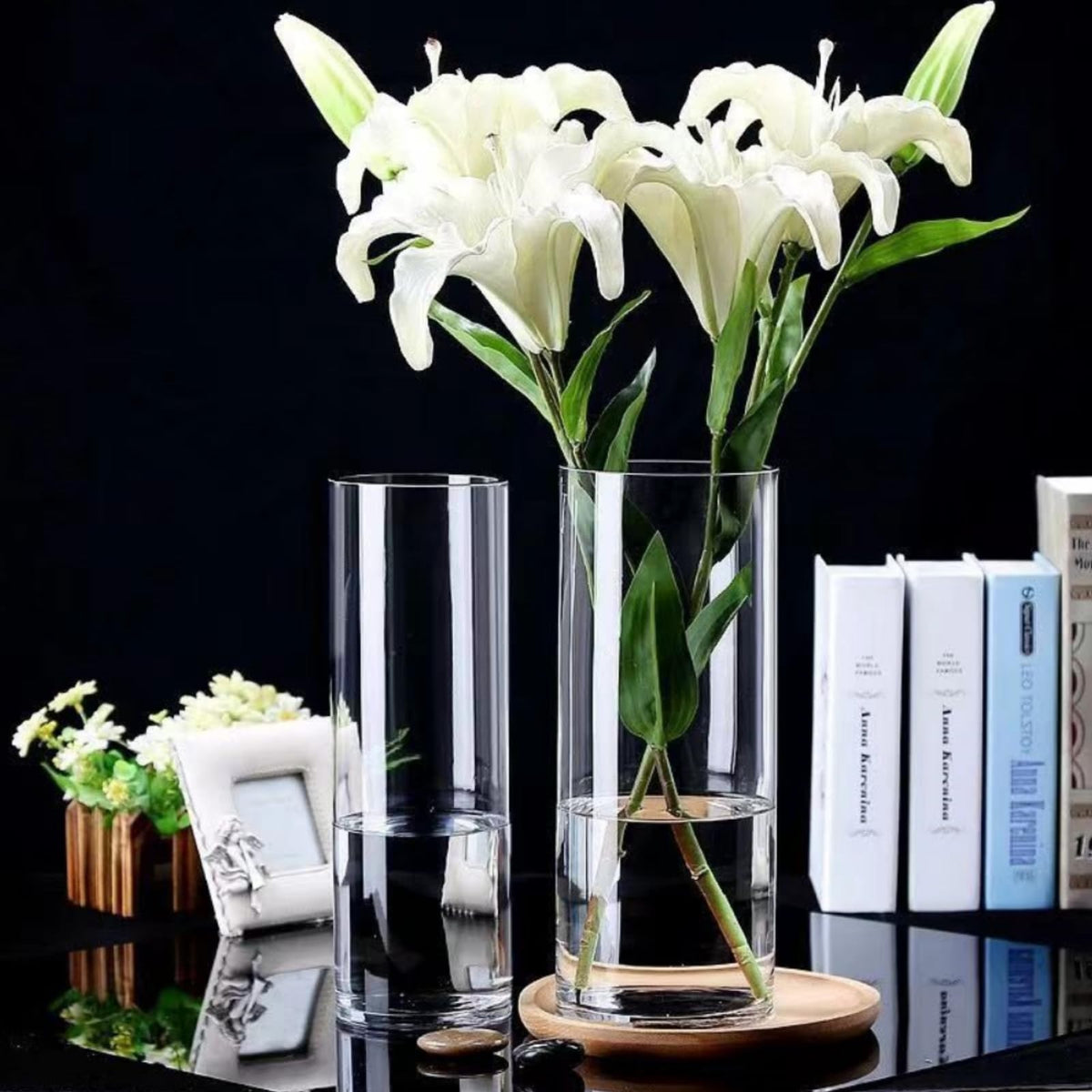 Liotww clear cylinder vase 10in ideal for tall stems and centerpieces.