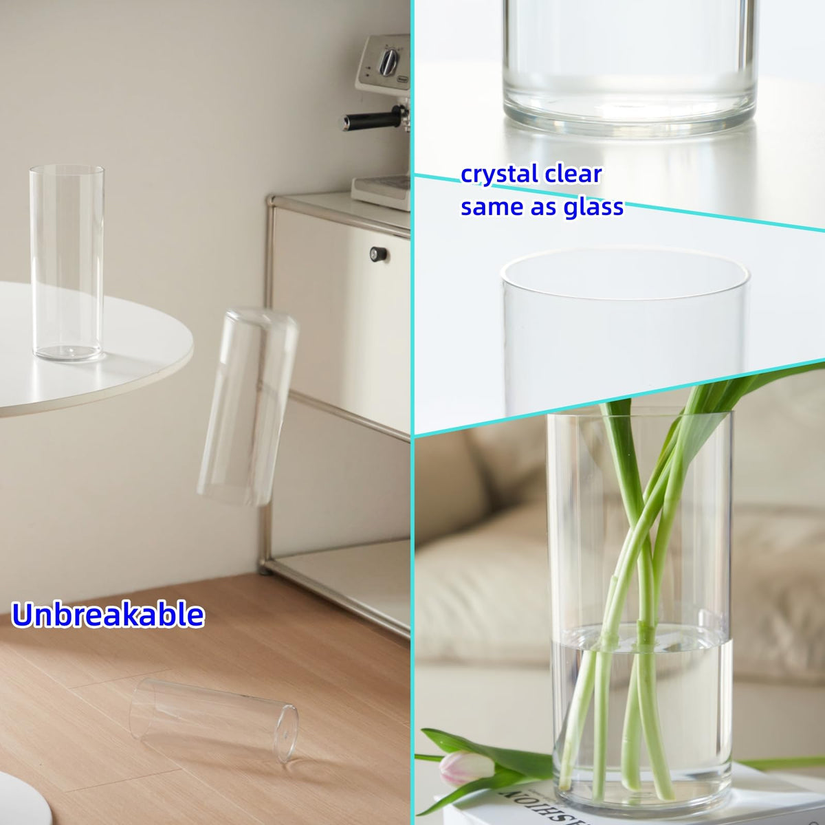 Liotww unbreakable 3pc plastic vase set showcases resilient beauty.