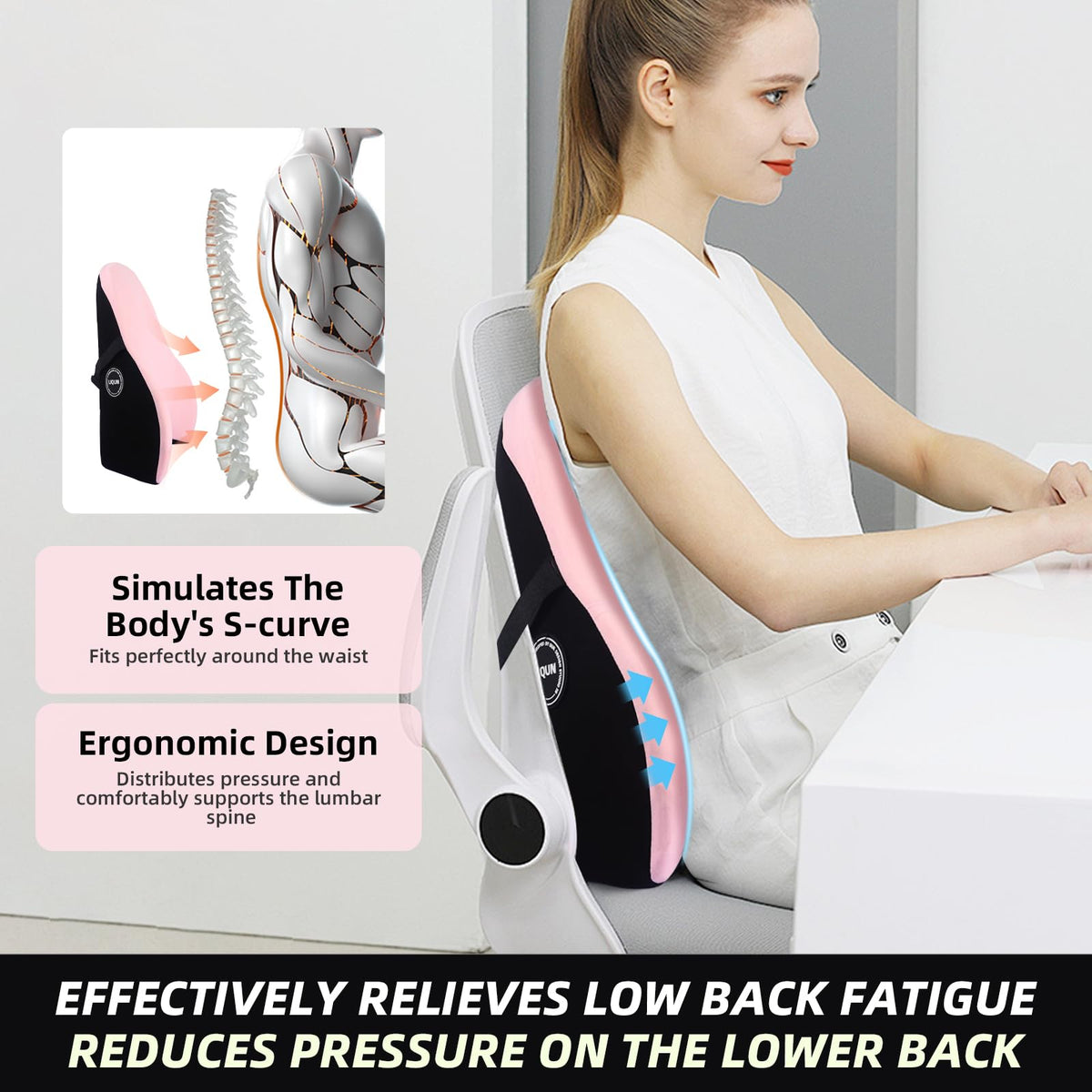 LIQUN memory foam seat pillow, back view, promotes lumbar alignment during drives.