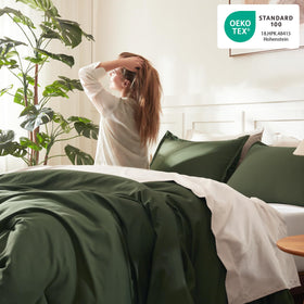Litanika all-season comforter displayed in a cozy, boho-inspired bedroom.
