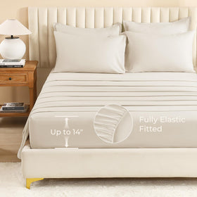 Litanika bed-in-a-bag king beige bed on styled bed for easy styling