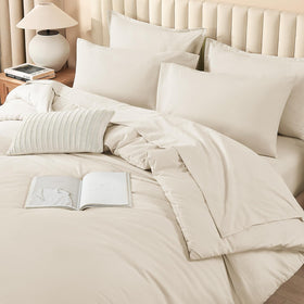 Litanika bed-in-a-bag king beige fitted sheet demonstrates deep pocket fit