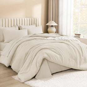 Litanika bed-in-a-bag king beige flat sheet laid smooth for night comfort