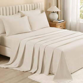 Litanika bed-in-a-bag king beige packaging fluffy reveal showing loft