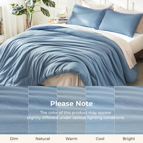 Litanika king comforter set coordinates with modern grayish blue bedrooms.
